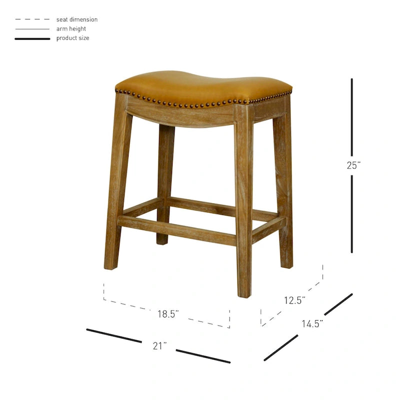 Bonded Leather Counter Stool with Solid Rubber Wood Frame, 24-Inch Seat Height
