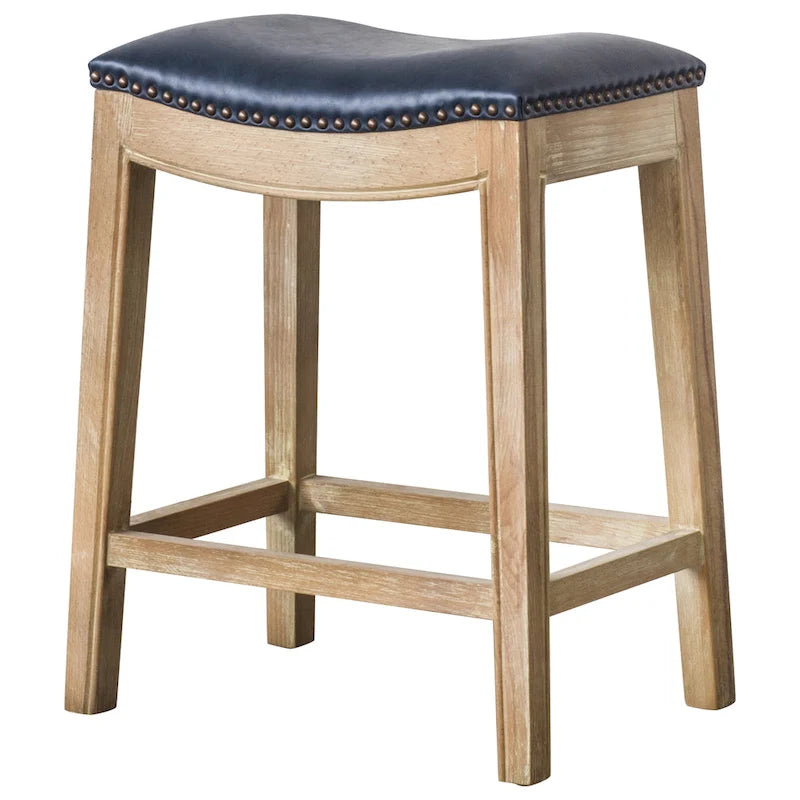 Bonded Leather Counter Stool with Solid Rubber Wood Frame, 24-Inch Seat Height