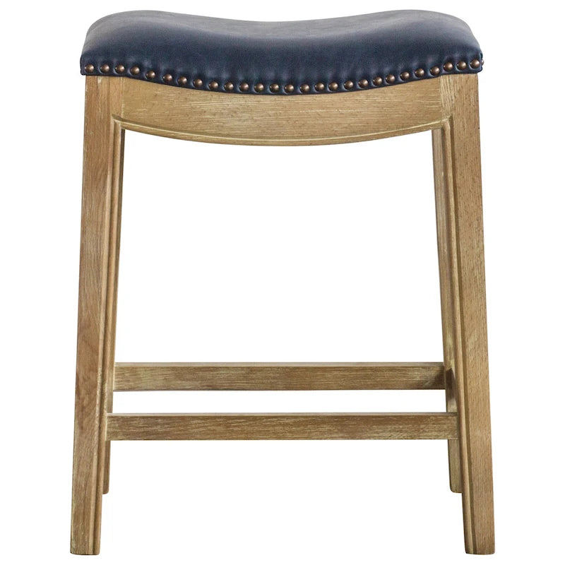 Bonded Leather Counter Stool with Solid Rubber Wood Frame, 24-Inch Seat Height