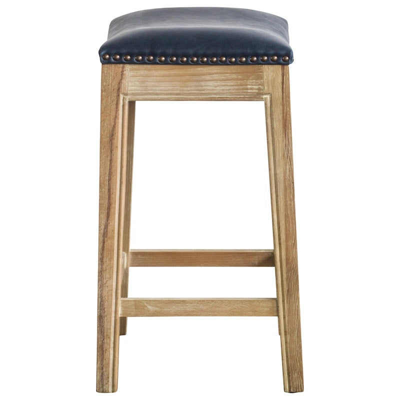 Bonded Leather Counter Stool with Solid Rubber Wood Frame, 24-Inch Seat Height
