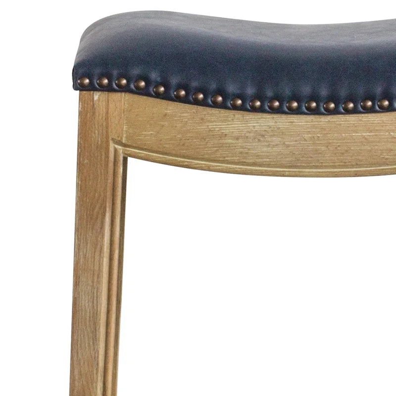 Bonded Leather Counter Stool with Solid Rubber Wood Frame, 24-Inch Seat Height