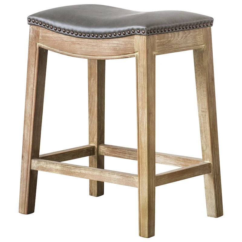 Bonded Leather Counter Stool with Solid Rubber Wood Frame, 24-Inch Seat Height