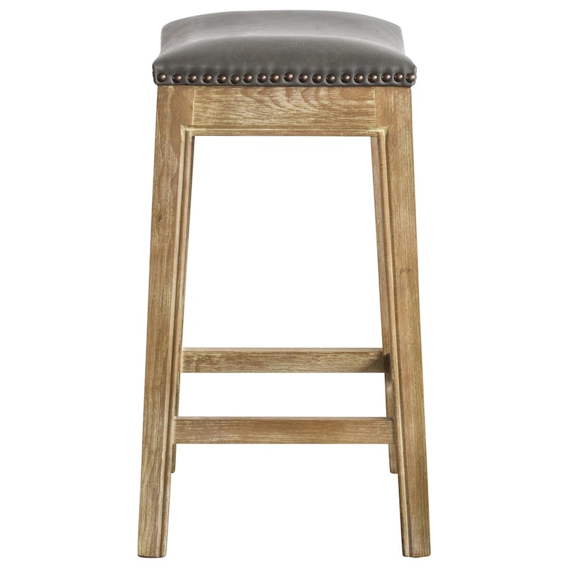 Bonded Leather Counter Stool with Solid Rubber Wood Frame, 24-Inch Seat Height