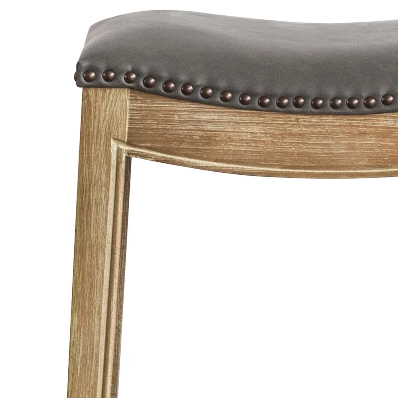 Bonded Leather Counter Stool with Solid Rubber Wood Frame, 24-Inch Seat Height