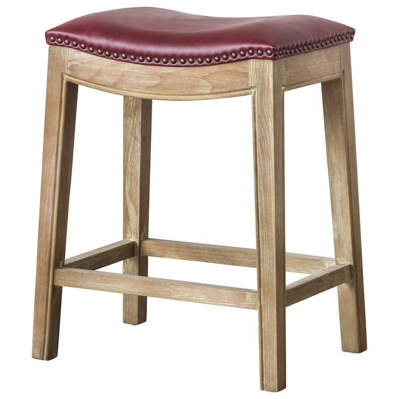 Bonded Leather Counter Stool with Solid Rubber Wood Frame, 24-Inch Seat Height