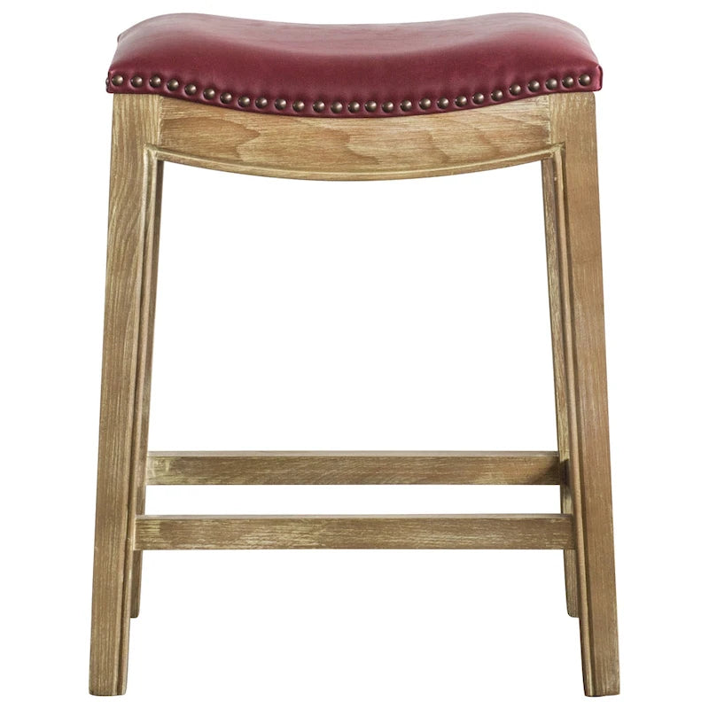 Bonded Leather Counter Stool with Solid Rubber Wood Frame, 24-Inch Seat Height