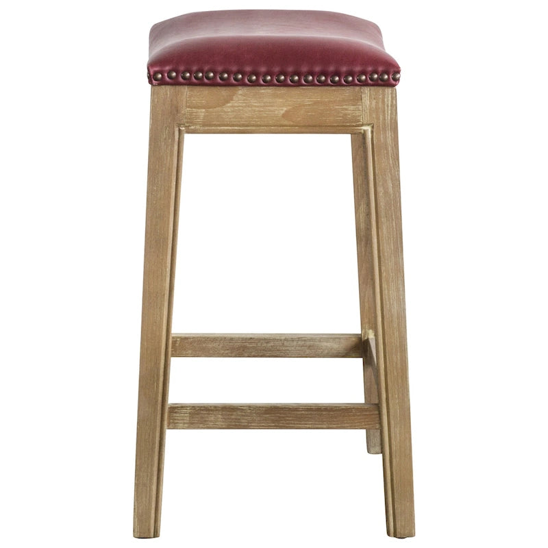 Bonded Leather Counter Stool with Solid Rubber Wood Frame, 24-Inch Seat Height