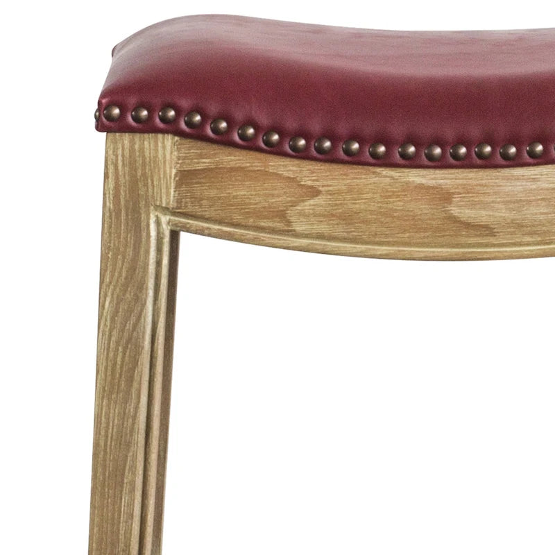 Bonded Leather Counter Stool with Solid Rubber Wood Frame, 24-Inch Seat Height