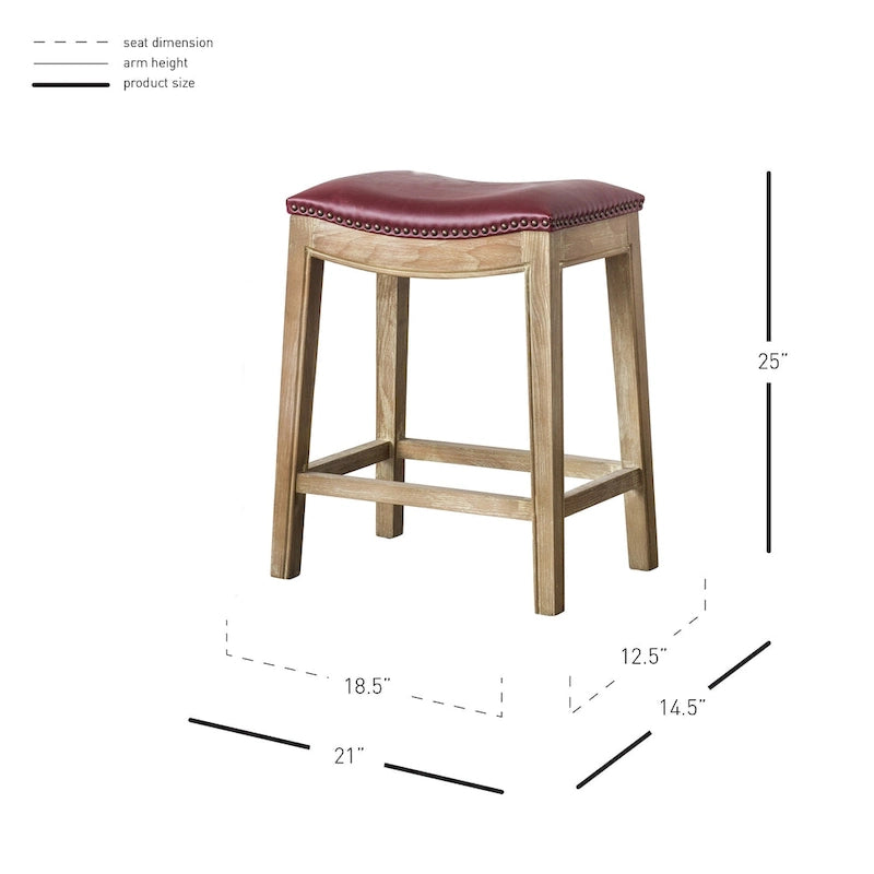 Bonded Leather Counter Stool with Solid Rubber Wood Frame, 24-Inch Seat Height