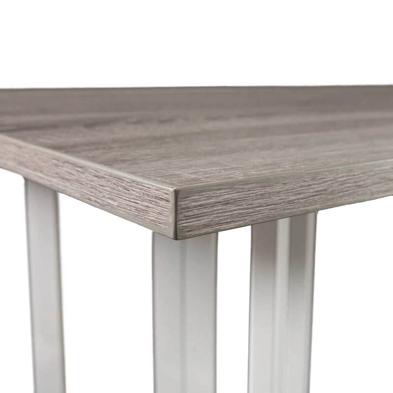 Drop Leaf Dining Table with Weathered Gray Top and White Metal Legs
