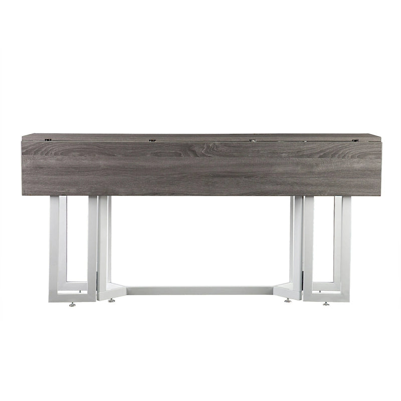 Drop Leaf Dining Table with Weathered Gray Top and White Metal Legs