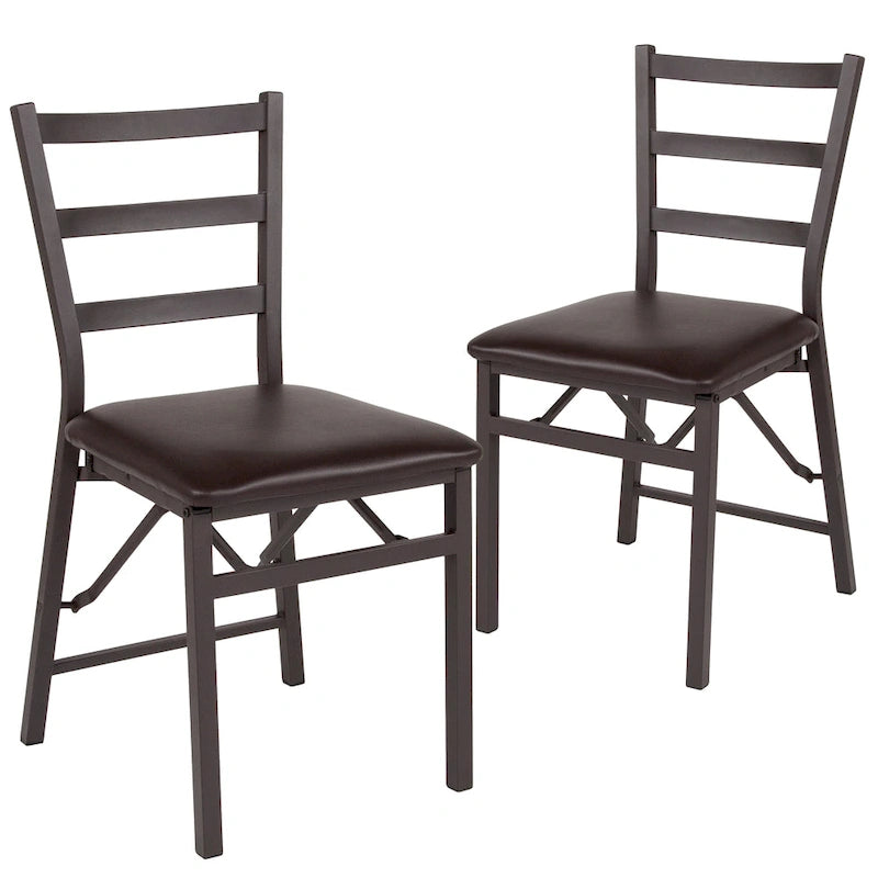 Folding Ladder Back Metal Dining Chair with Padded Vinyl Seat, Set of 2