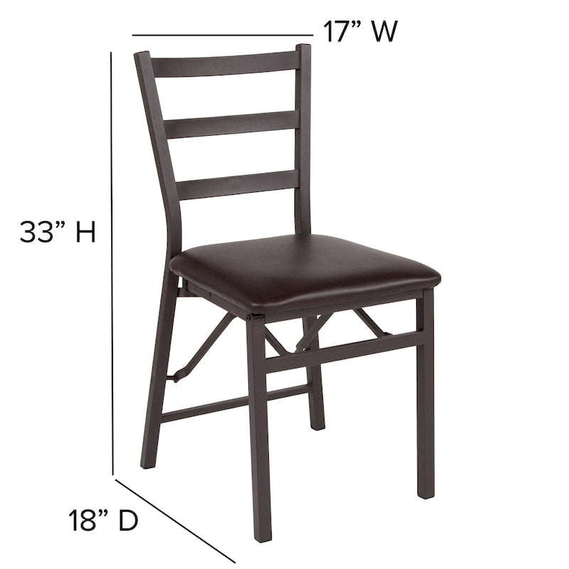 Folding Ladder Back Metal Dining Chair with Padded Vinyl Seat, Set of 2