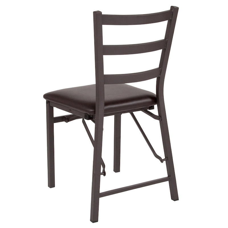Folding Ladder Back Metal Dining Chair with Padded Vinyl Seat, Set of 2