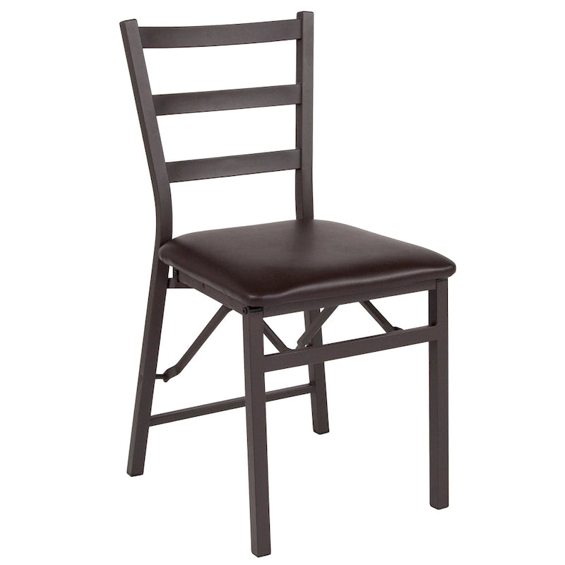 Folding Ladder Back Metal Dining Chair with Padded Vinyl Seat, Set of 2