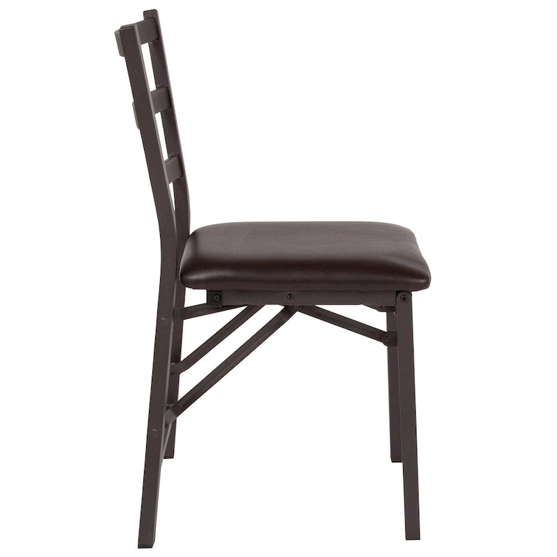 Folding Ladder Back Metal Dining Chair with Padded Vinyl Seat, Set of 2