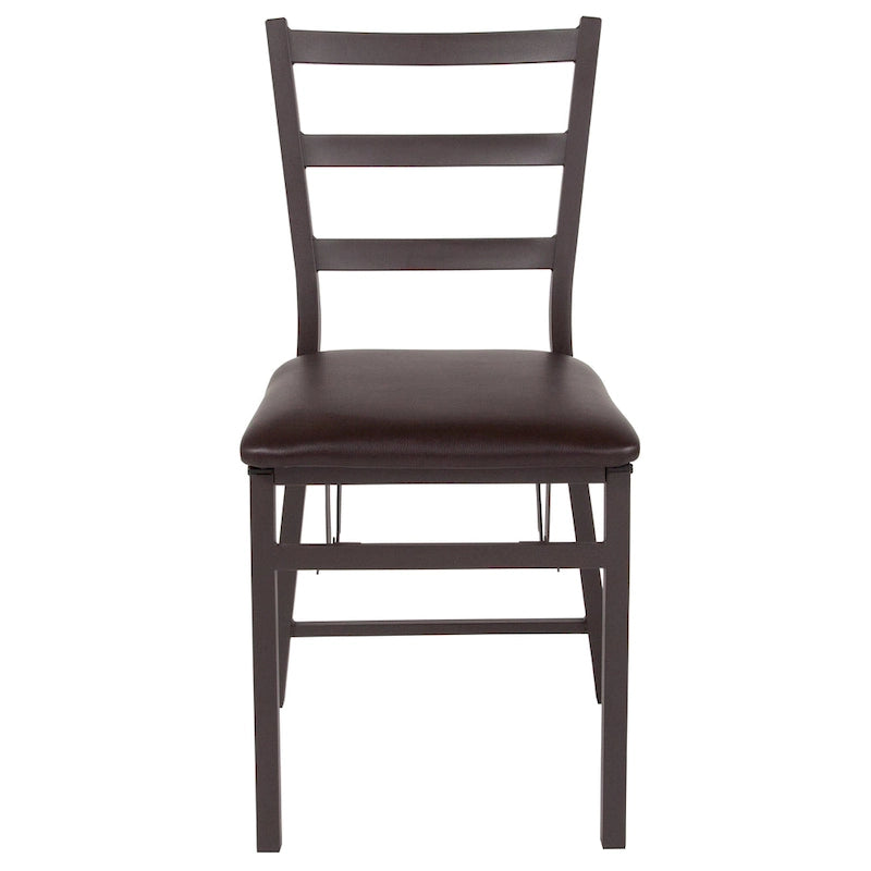Folding Ladder Back Metal Dining Chair with Padded Vinyl Seat, Set of 2