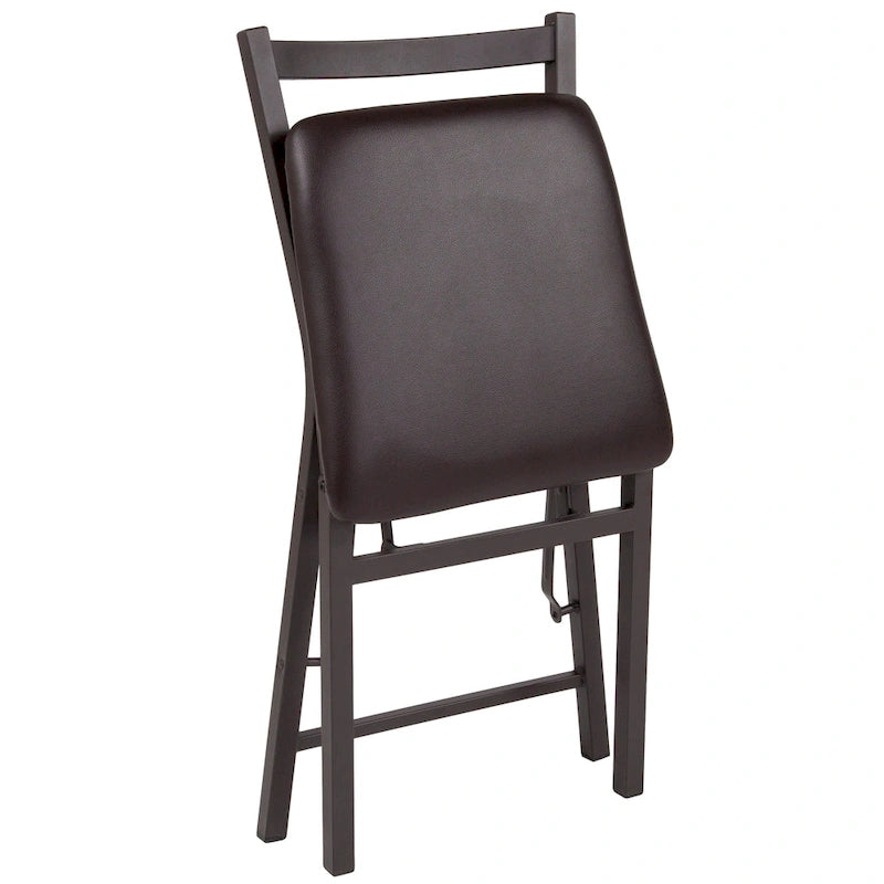 Folding Ladder Back Metal Dining Chair with Padded Vinyl Seat, Set of 2