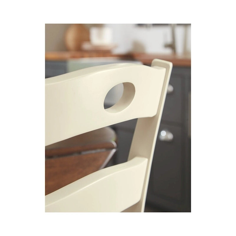Ivory and Brown Ladder Back Dining Chair with Upholstered Seat, Set of 2