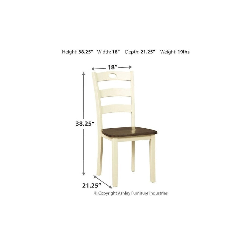 Ivory and Brown Ladder Back Dining Chair with Upholstered Seat, Set of 2