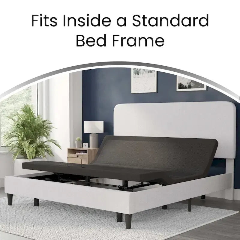 Upholstered Adjustable Bed Base with Wireless Remote and Anti-Skid Fabric