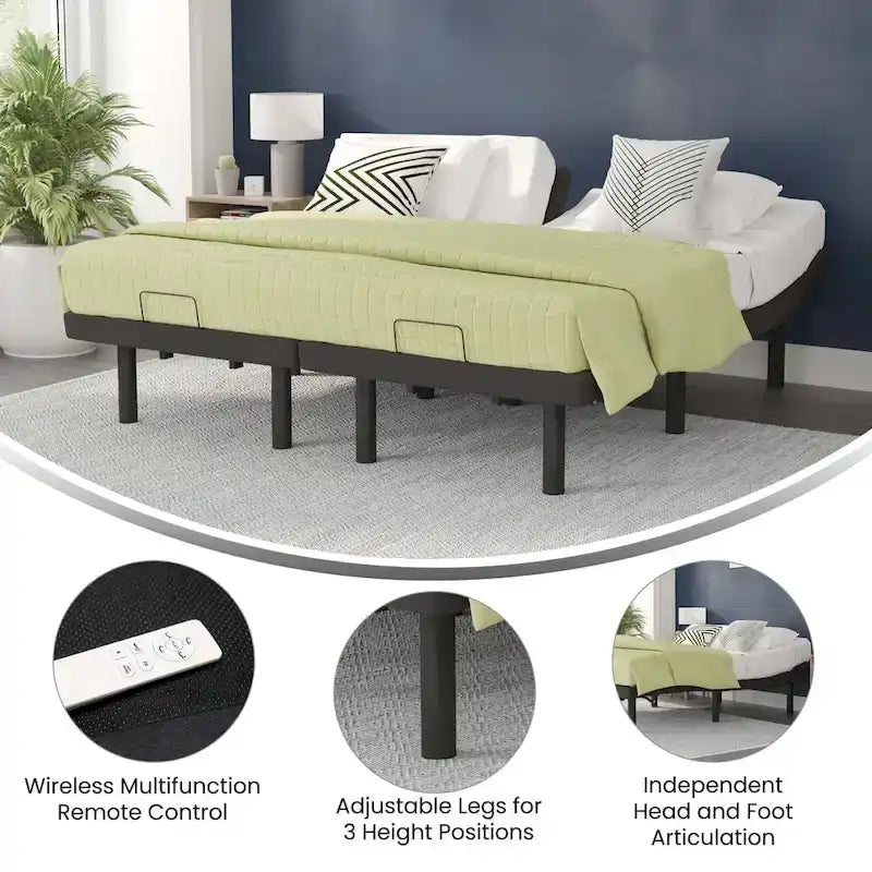 Upholstered Adjustable Bed Base with Wireless Remote and Anti-Skid Fabric