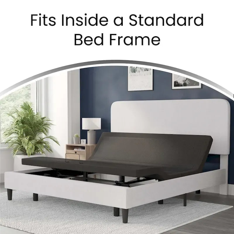 Upholstered Adjustable Bed Base with Wireless Remote and Anti-Skid Fabric