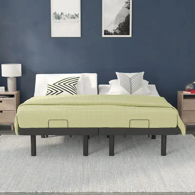 Upholstered Adjustable Bed Base with Wireless Remote and Anti-Skid Fabric