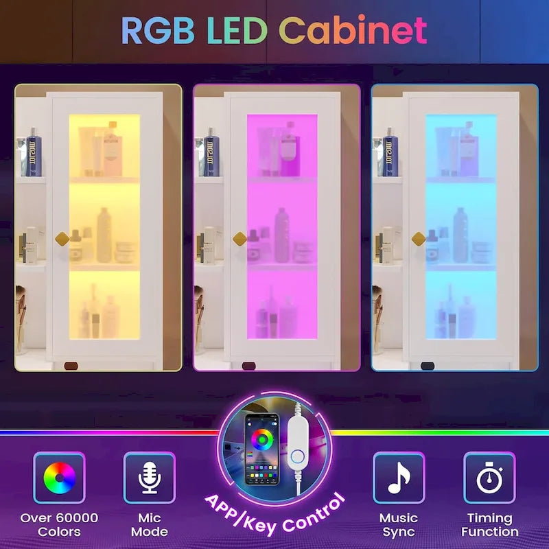 Makeup Vanity Desk Light Bulbs & RGB Cabinets Drawers Storage Shelves