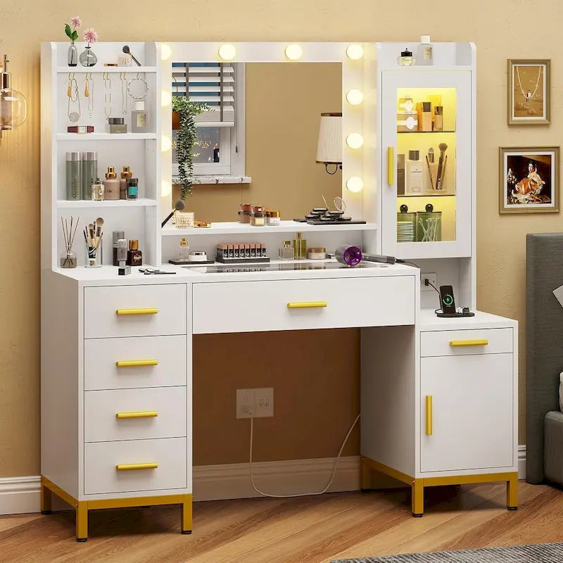 Makeup Vanity Desk Light Bulbs & RGB Cabinets Drawers Storage Shelves