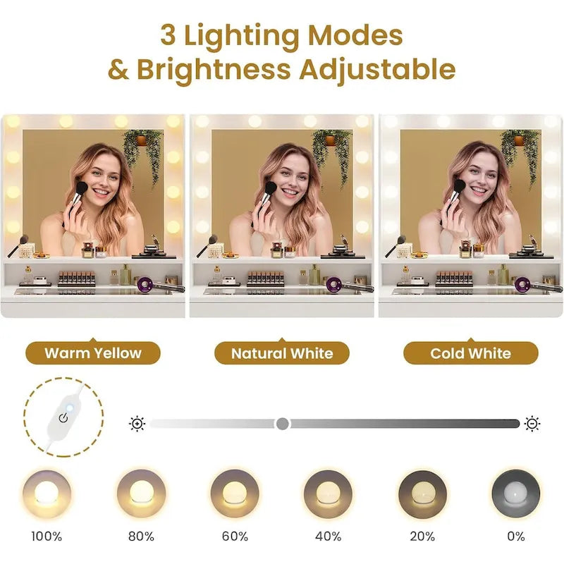 Makeup Vanity Desk Light Bulbs & RGB Cabinets Drawers Storage Shelves
