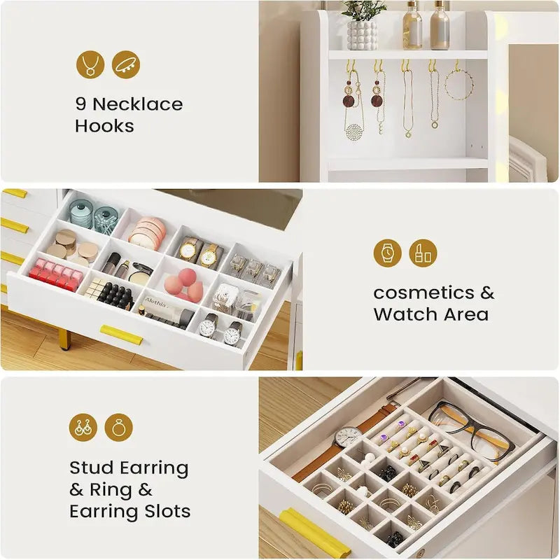 Makeup Vanity Desk Light Bulbs & RGB Cabinets Drawers Storage Shelves