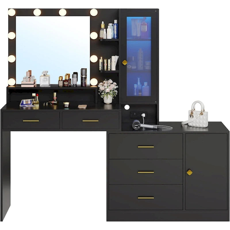 Makeup Vanity Desk Light Bulbs & RGB Cabinets Drawers Storage Shelves