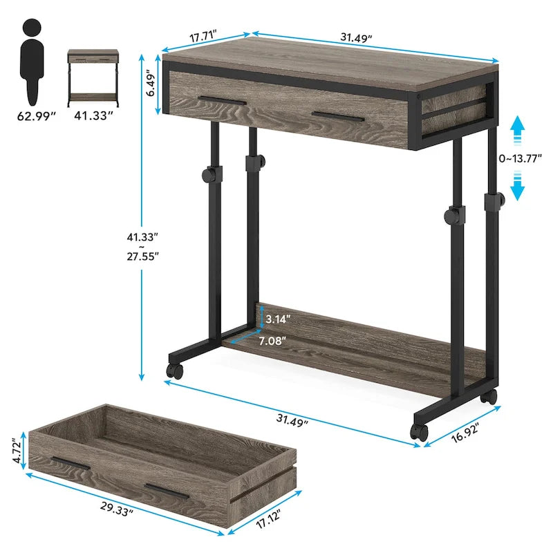 Mobile Portable Laptop Standing Desk with Drawers