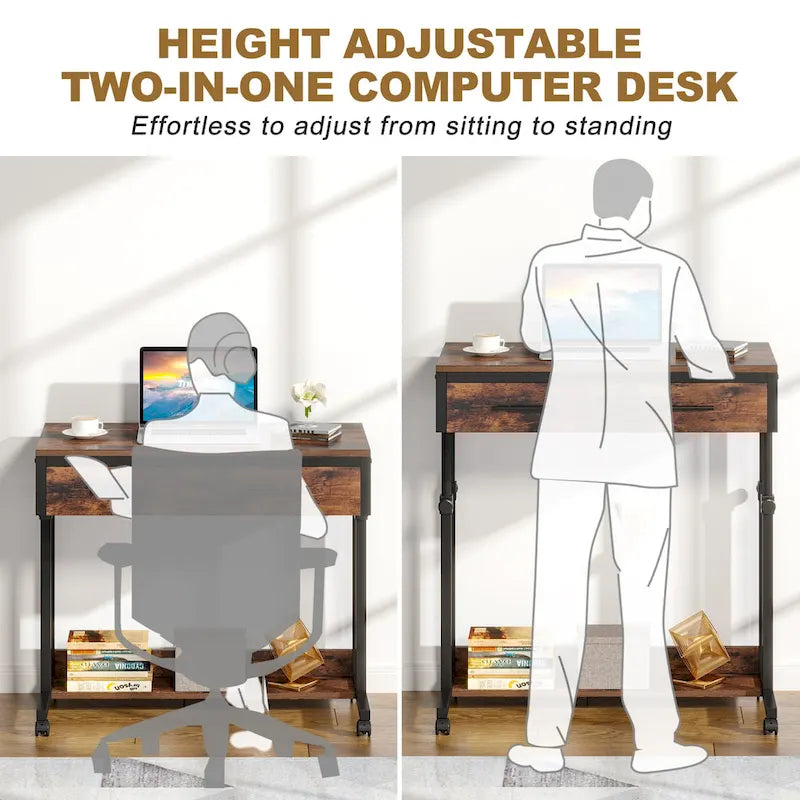 Mobile Portable Laptop Standing Desk with Drawers