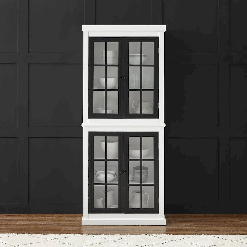 Tall Storage Pantry Cabinet with Glass Doors and Adjustable Shelves, White