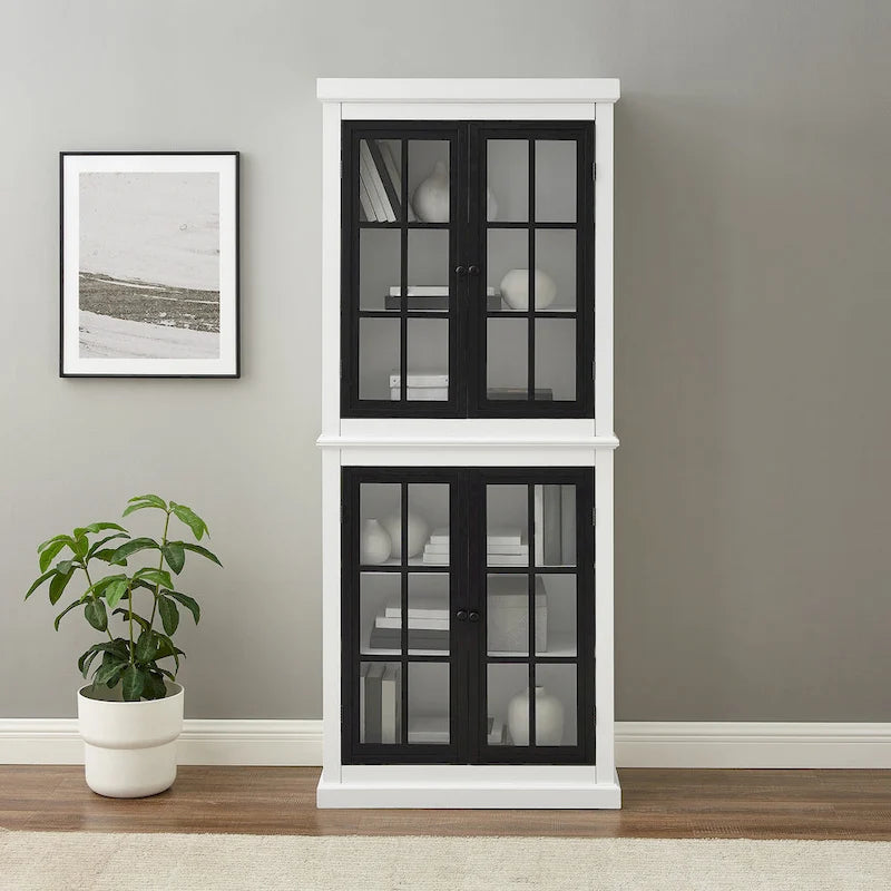 Tall Storage Pantry Cabinet with Glass Doors and Adjustable Shelves, White