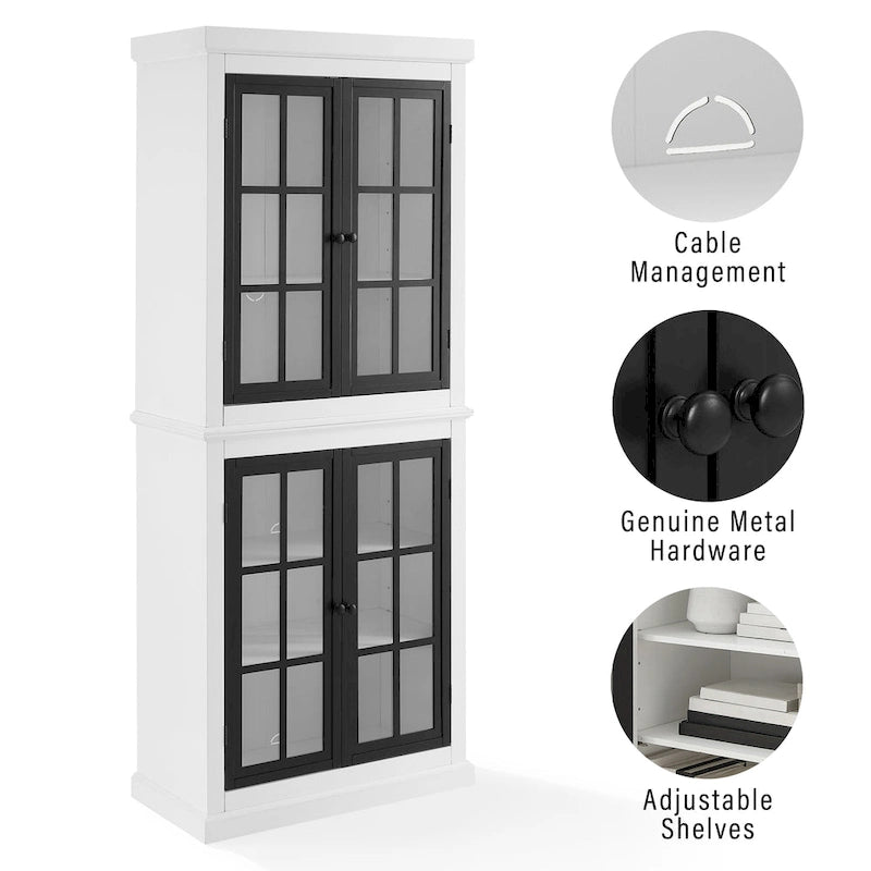 Tall Storage Pantry Cabinet with Glass Doors and Adjustable Shelves, White