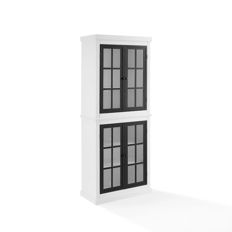 Tall Storage Pantry Cabinet with Glass Doors and Adjustable Shelves, White