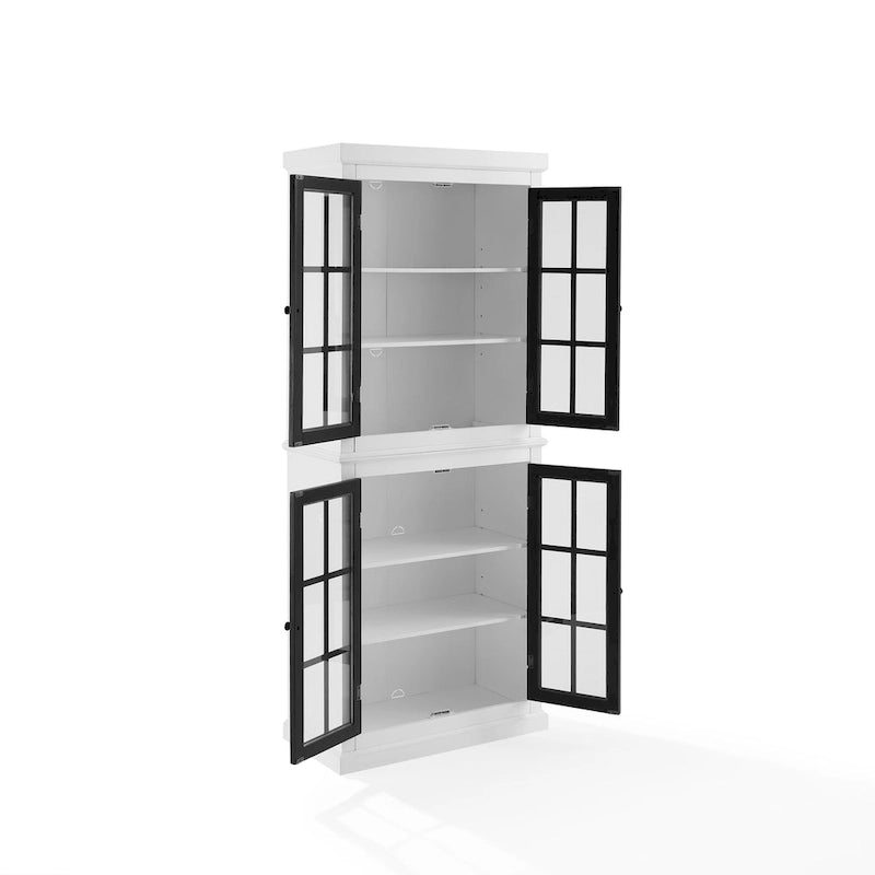 Tall Storage Pantry Cabinet with Glass Doors and Adjustable Shelves, White