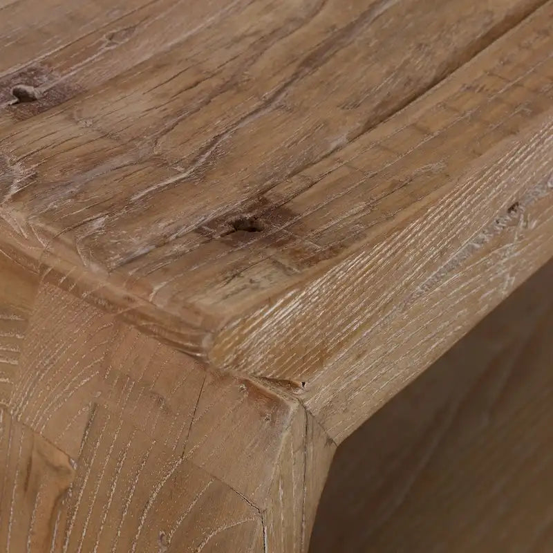 Reclaimed Elm Wood Bench with Scooped Seat, 42W x 17H x 14D Inches
