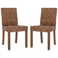 Natural Wicker and Mango Wood Dining Side Chair, Set of 2