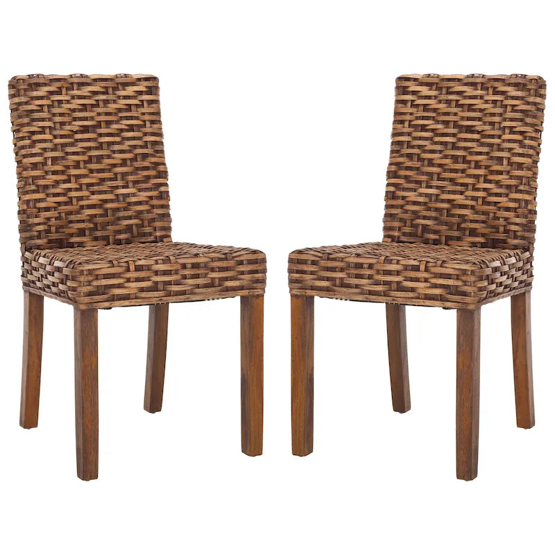 Natural Wicker and Mango Wood Dining Side Chair, Set of 2