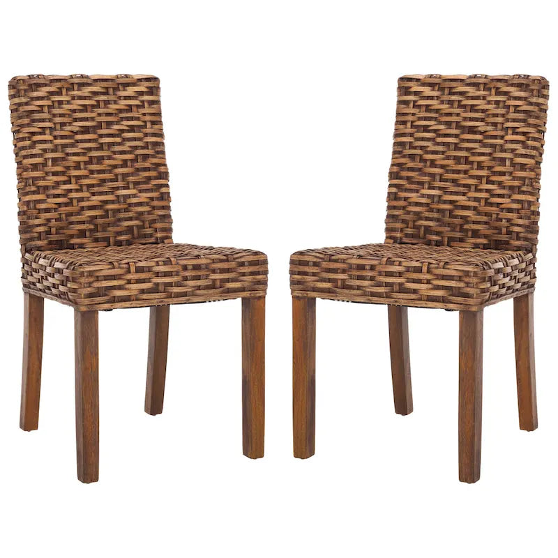 Natural Wicker and Mango Wood Dining Side Chair, Set of 2