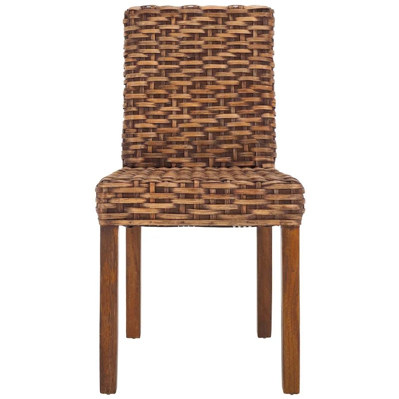 Natural Wicker and Mango Wood Dining Side Chair, Set of 2