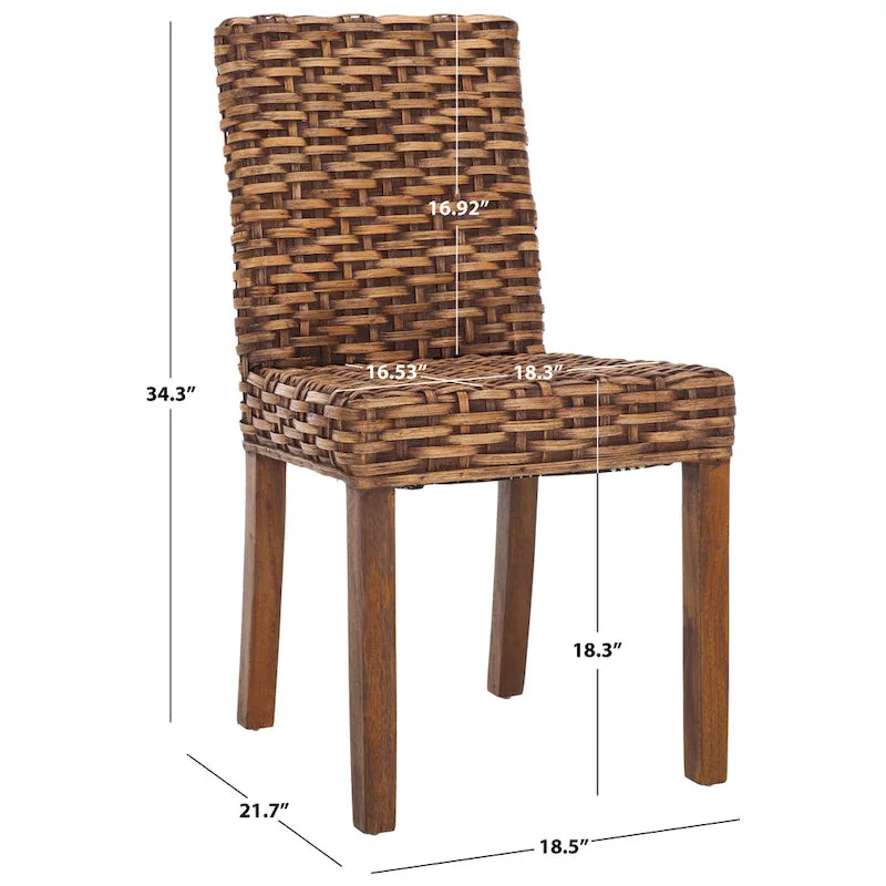 Natural Wicker and Mango Wood Dining Side Chair, Set of 2