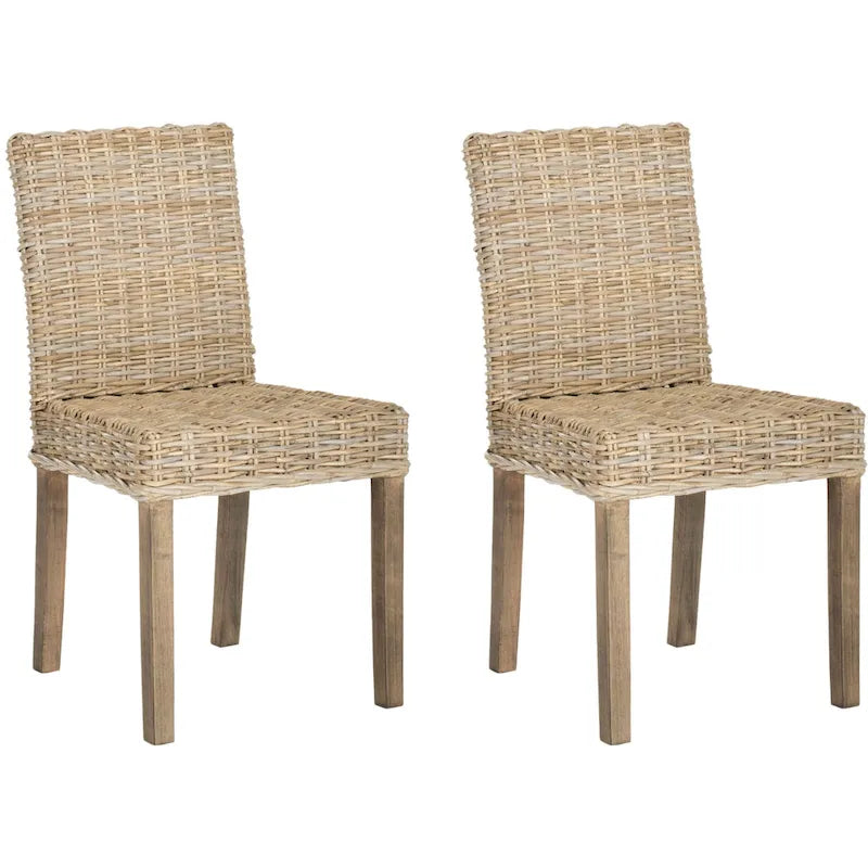 Natural Wicker and Mango Wood Dining Side Chair, Set of 2