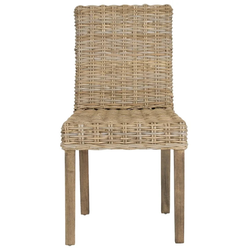 Natural Wicker and Mango Wood Dining Side Chair, Set of 2