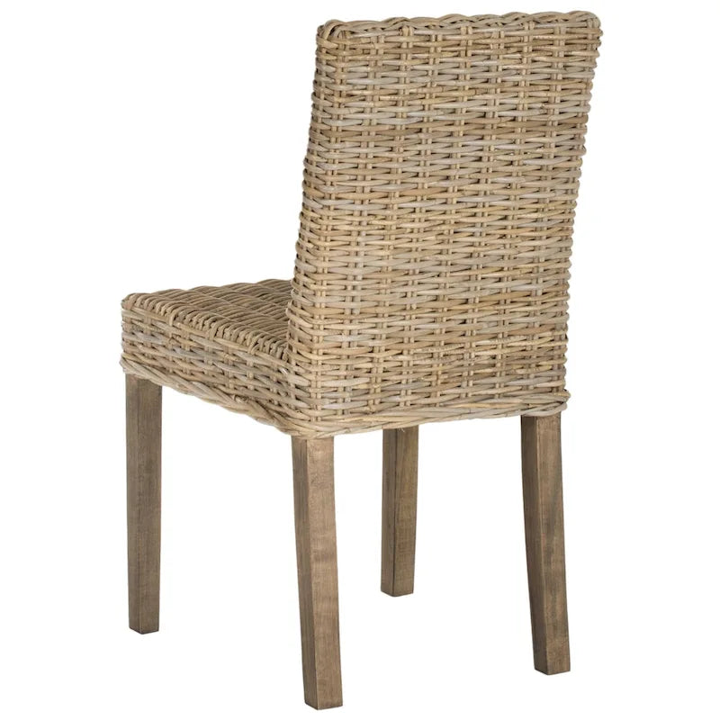 Natural Wicker and Mango Wood Dining Side Chair, Set of 2