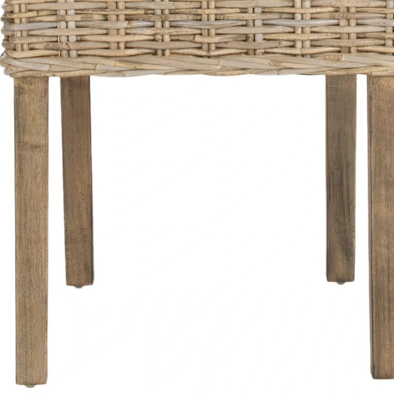 Natural Wicker and Mango Wood Dining Side Chair, Set of 2